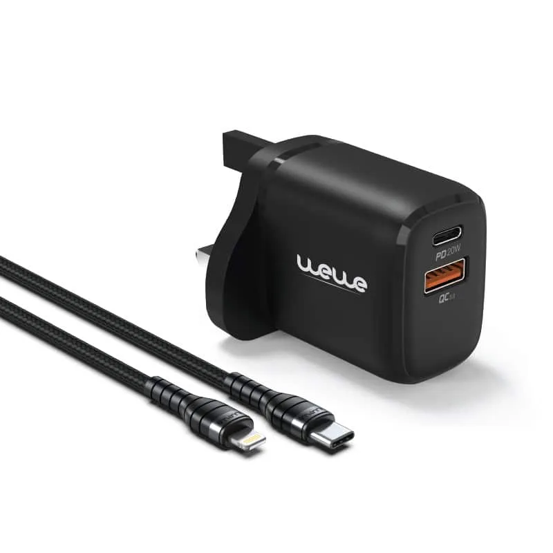 20W Fast Charger with Lightning & Type-C Cable